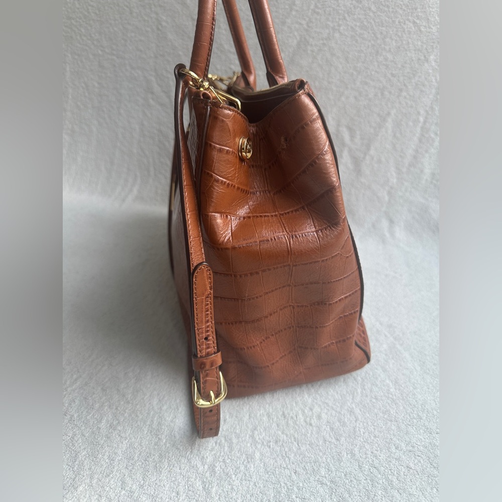 Lauren Ralph Lauren Brown Croc-Embossed Satchel - Picture 5 of 13